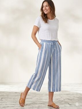 Tommy Bahama Striped Linen Blend Wide Leg Crop Pants - Blue/White Size M